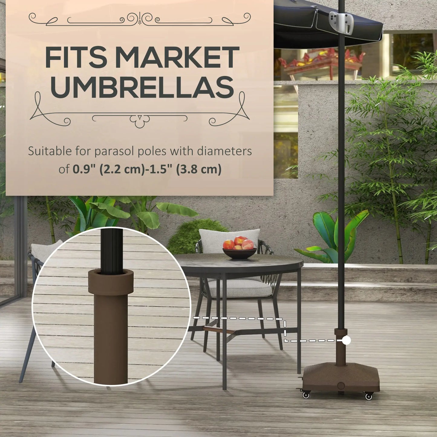 Square Parasol Base, Portable with Wheels, Water or Sand Filled, for Φ0.75", Φ1.5" Poles, Brown Umbrella Bases at Gallery Canada