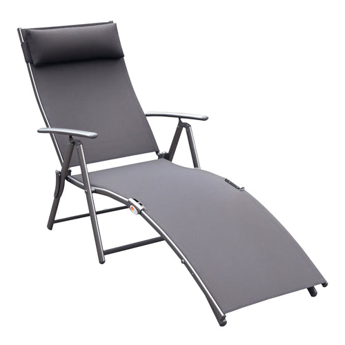 Heavy Duty Adjustable Folding Reclining Chair, Outdoor Sun Lounger, Grey
