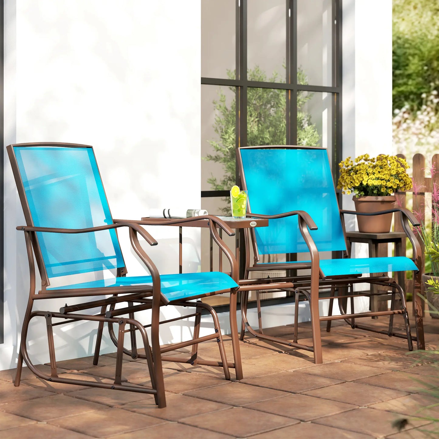 Outdoor Glider Chair With Table, 2-Seat Patio Loveseat, Blue Outdoor Gliders at Gallery Canada