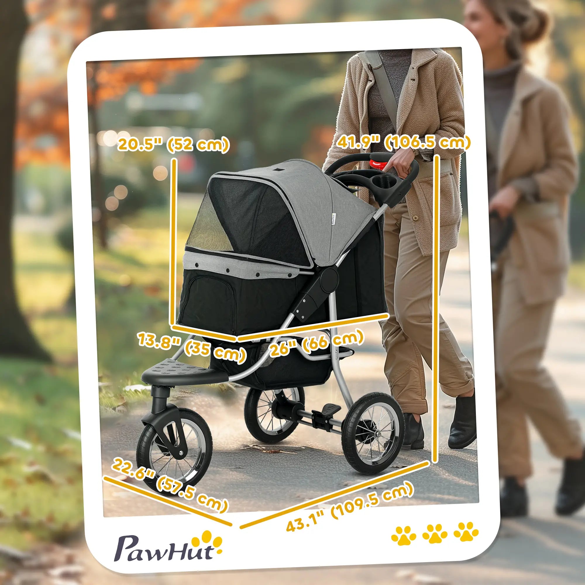 3-Wheel Pet Stroller, One-Click Folding, Adjustable Canopy, Grey Dog Bike Trailers & Strollers at Gallery Canada