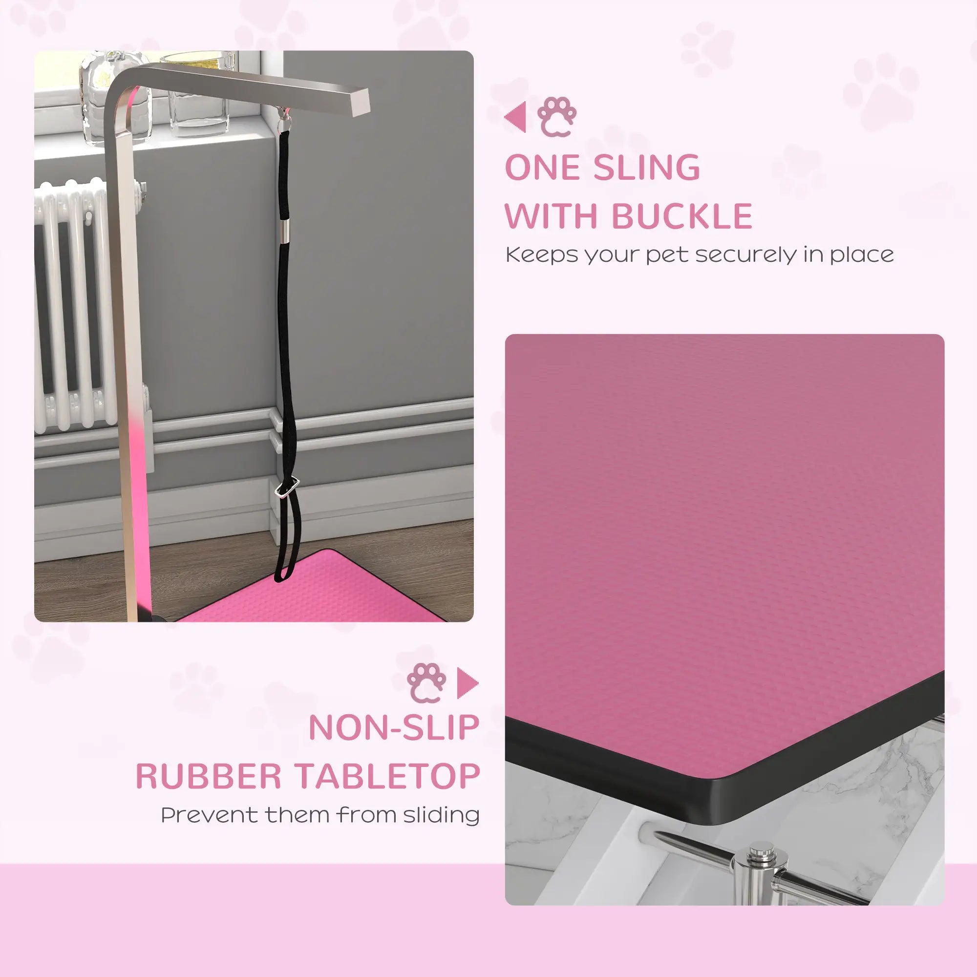 Adjustable Dog Grooming Table with Arm, Noose, Non-Slip, Pink Dog Grooming Tables at Gallery Canada