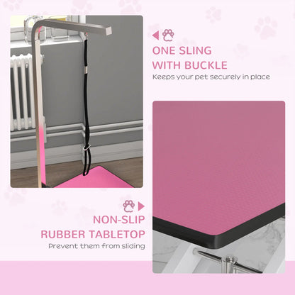 Adjustable Dog Grooming Table with Arm, Noose, Non-Slip, Pink Dog Grooming Tables at Gallery Canada