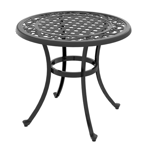 Round Patio Table, Adjustable Feet, Cast Aluminium Frame, Black