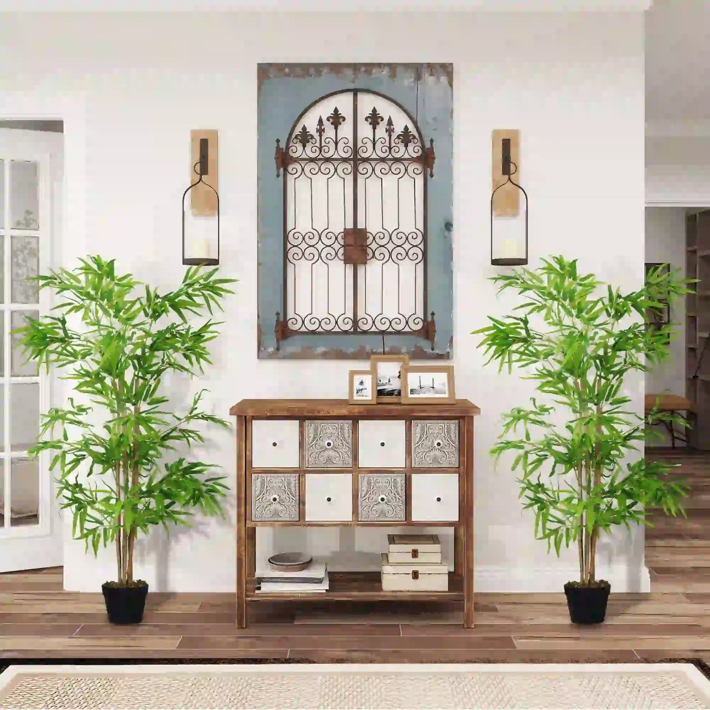 Artificial Bamboo Tree Set, 5ft Realistic Leaf, Natural Trunk, Nursery Plant