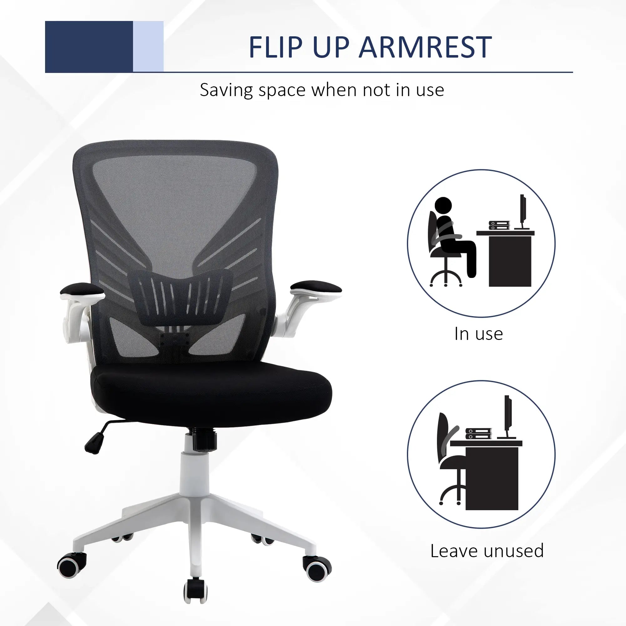 Mesh Office Chair, Swivel Task Desk, Lumbar Support, Flip-Up Arm, Adjustable Height, Grey/Black Task Chairs at Gallery Canada