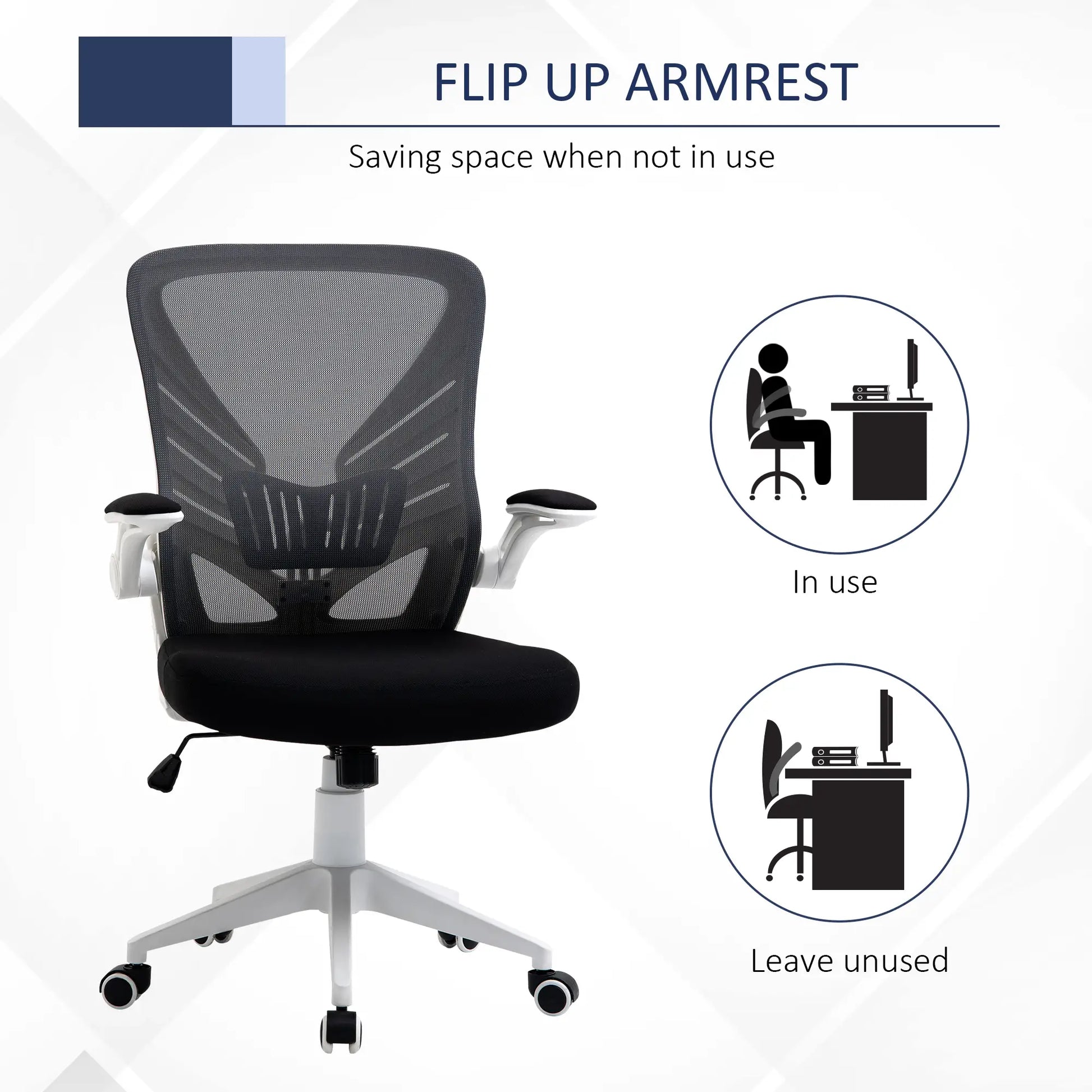 Mesh Office Chair, Swivel Task Desk, Lumbar Support, Flip-Up Arm, Adjustable Height, Grey/Black Task Chairs at Gallery Canada