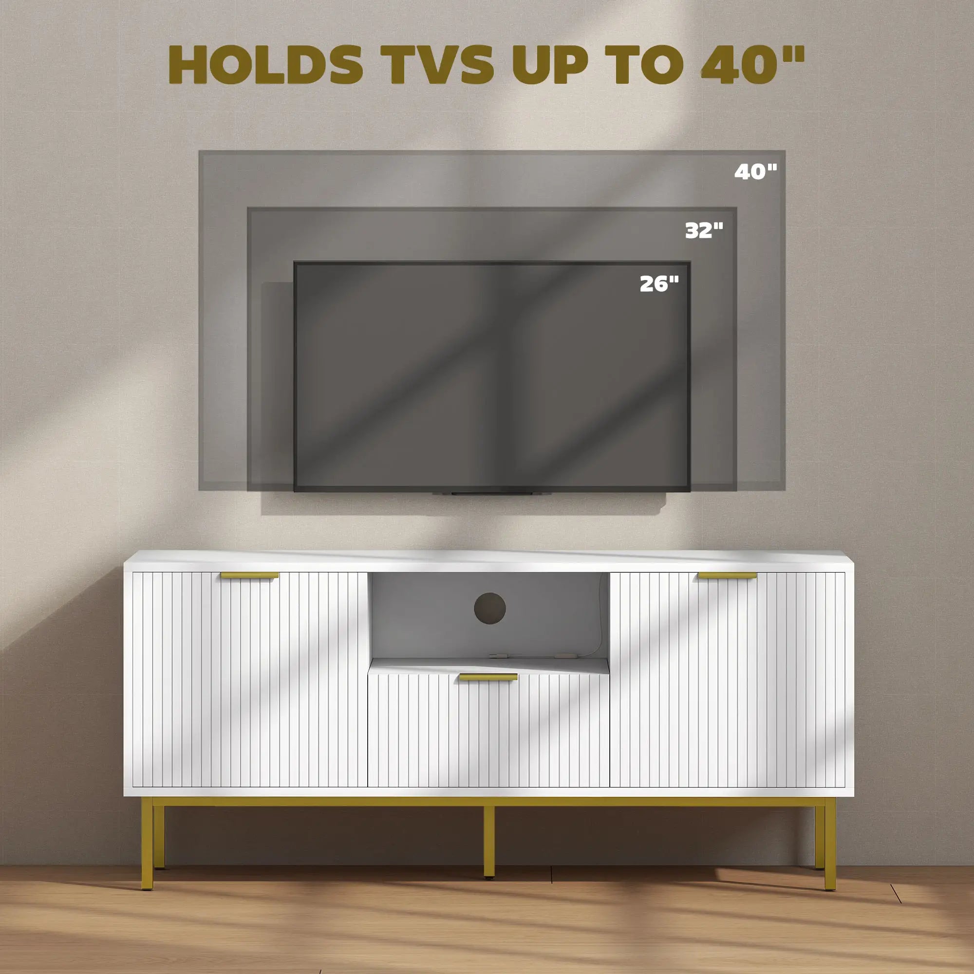 TV Console For 40 Inch TVs, Entertainment Center With RGB LED Lights, White TV Stands at Gallery Canada