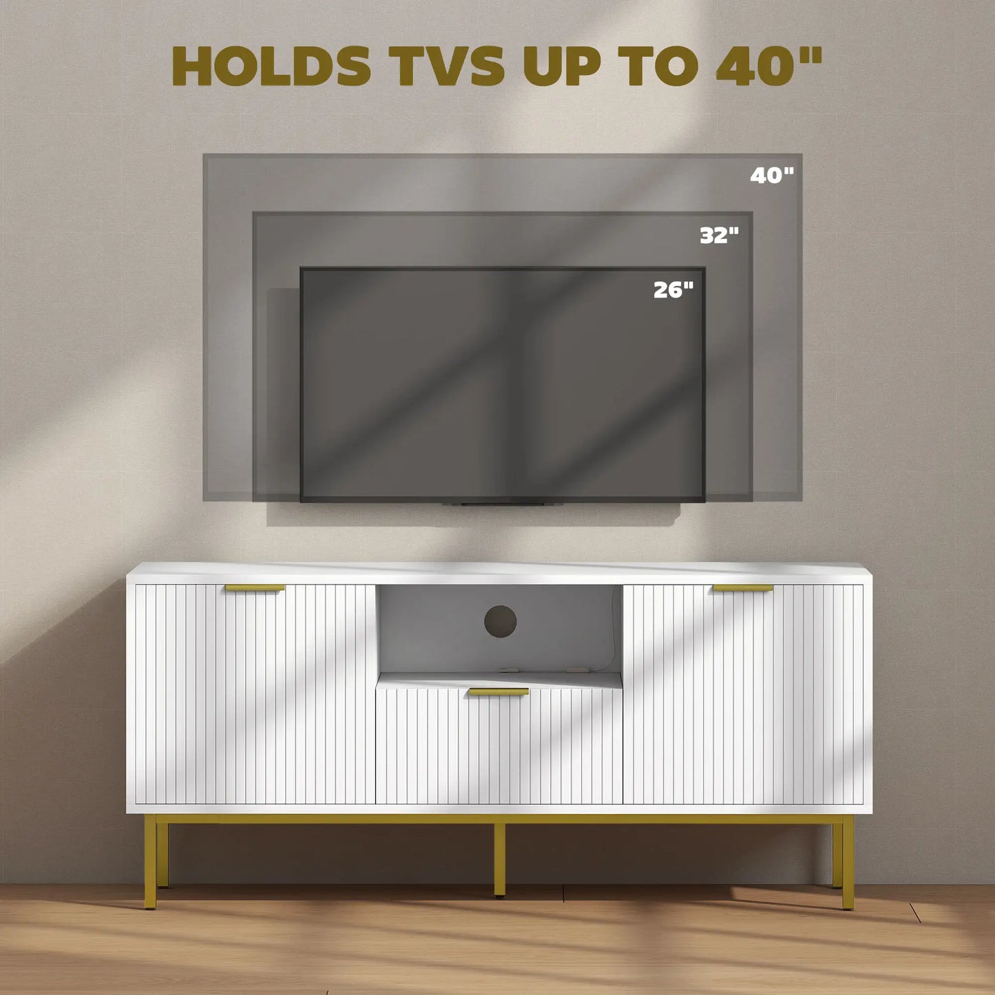 TV Console For 40 Inch TVs, Entertainment Center With RGB LED Lights, White TV Stands at Gallery Canada