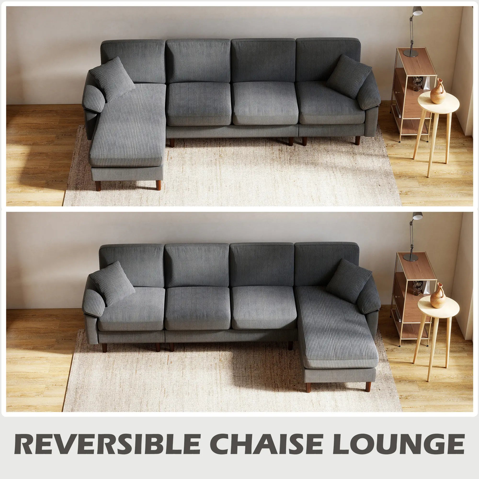 L-Shape Sofa, Modern Sectional Couch with Chaise, Dark Grey 3-Seater Sofas at Gallery Canada