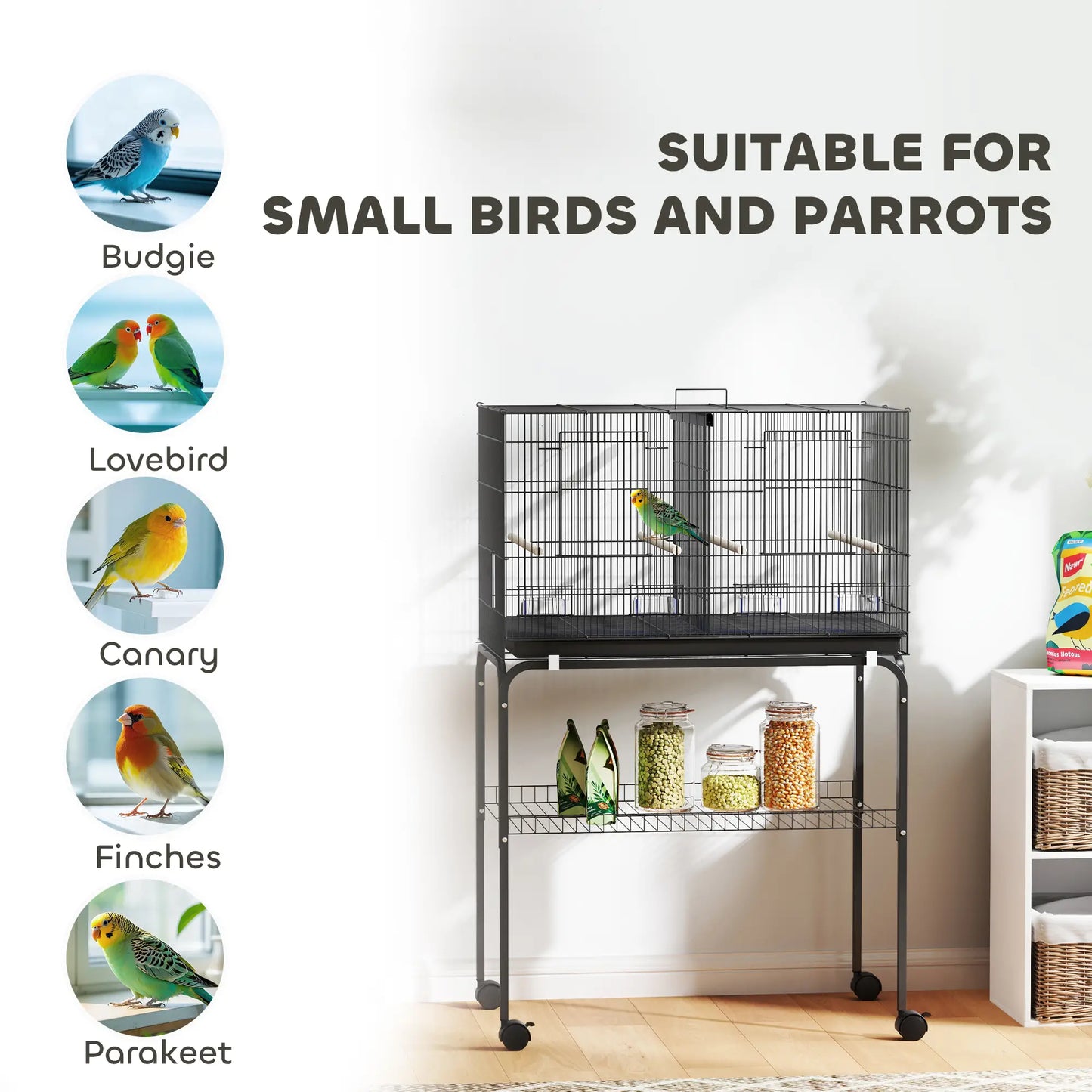 46" H Bird Cage, Large Parakeet Cage, With Divider, Black Bird Cages at Gallery Canada