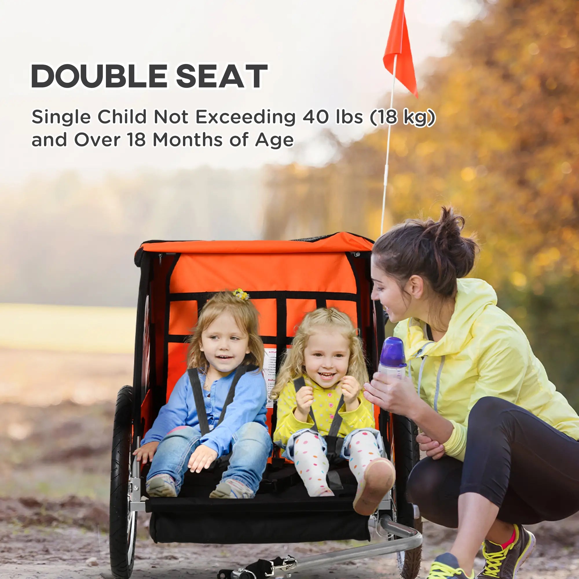 2-Seat Child Bike Trailer, Steel Frame, 5-Point Harness, Orange Kids Bike Trailers at Gallery Canada