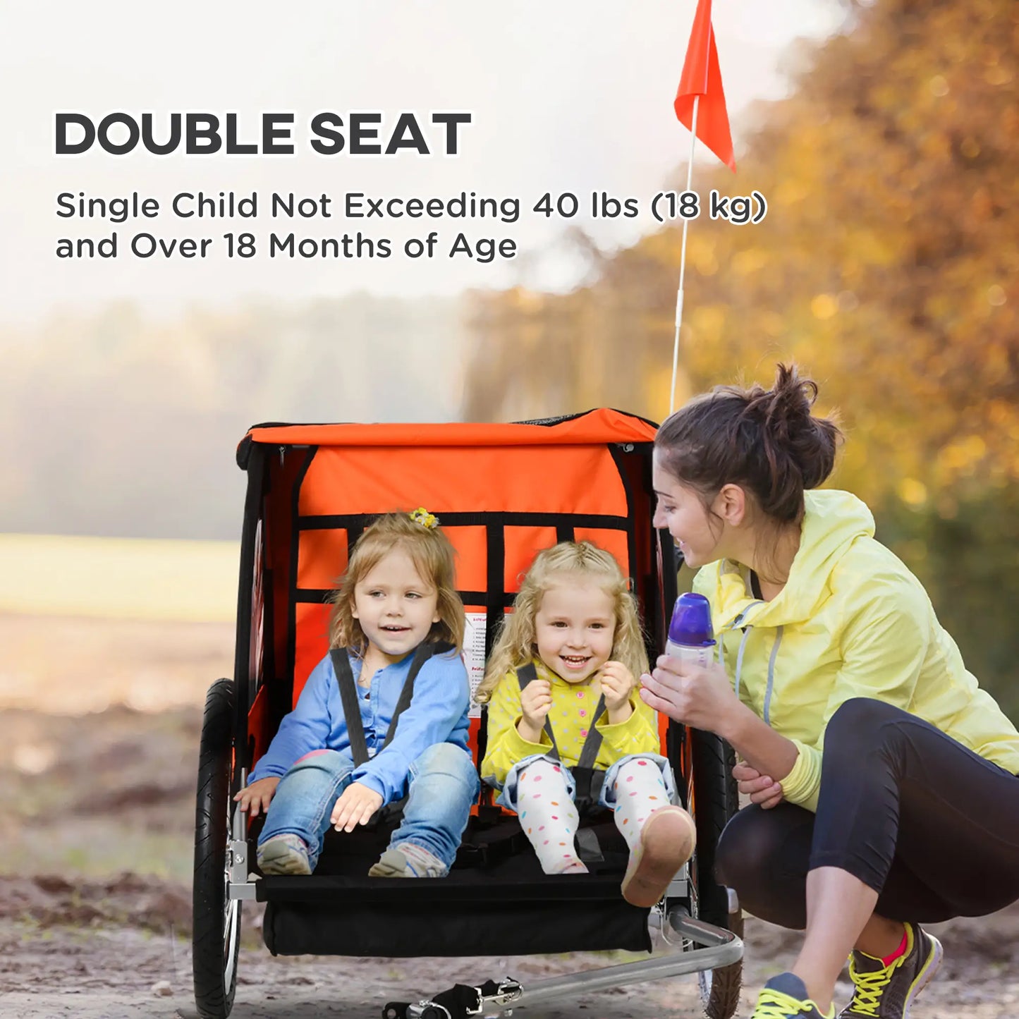2-Seat Child Bike Trailer, Steel Frame, 5-Point Harness, Orange Kids Bike Trailers at Gallery Canada
