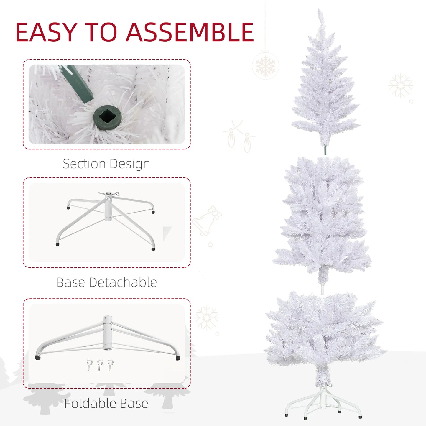 6ft Pencil Artificial Christmas Tree, 479 Branch Tips, Steel Base, White Pencil Christmas Trees at Gallery Canada
