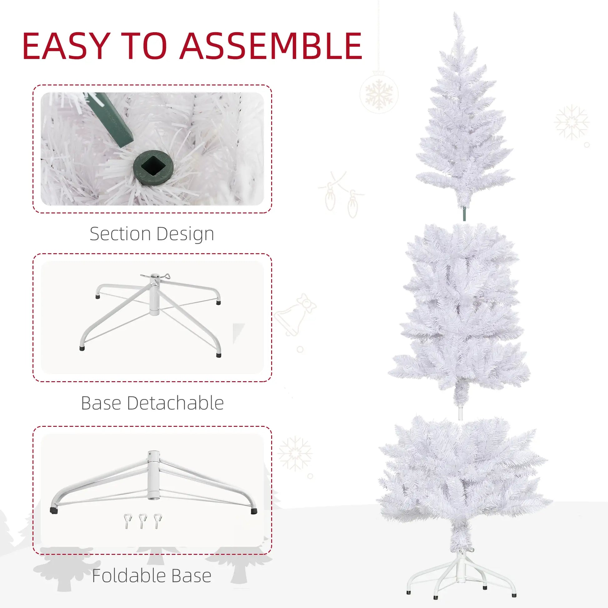 6ft Pencil Artificial Christmas Tree, 479 Branch Tips, Steel Base, White Pencil Christmas Trees at Gallery Canada