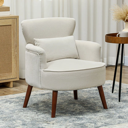 Modern Accent Chair, Upholstered Armchair with Wood Legs, Cream White Accent Chairs at Gallery Canada