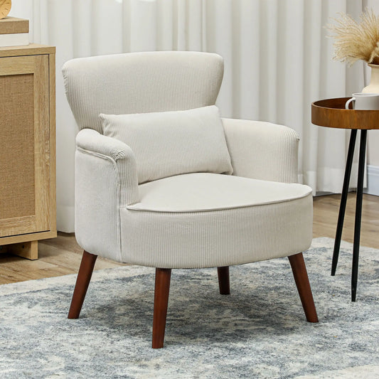 Modern Accent Chair, Upholstered Armchair with Wood Legs, Cream White Accent Chairs Cream at Gallery Canada