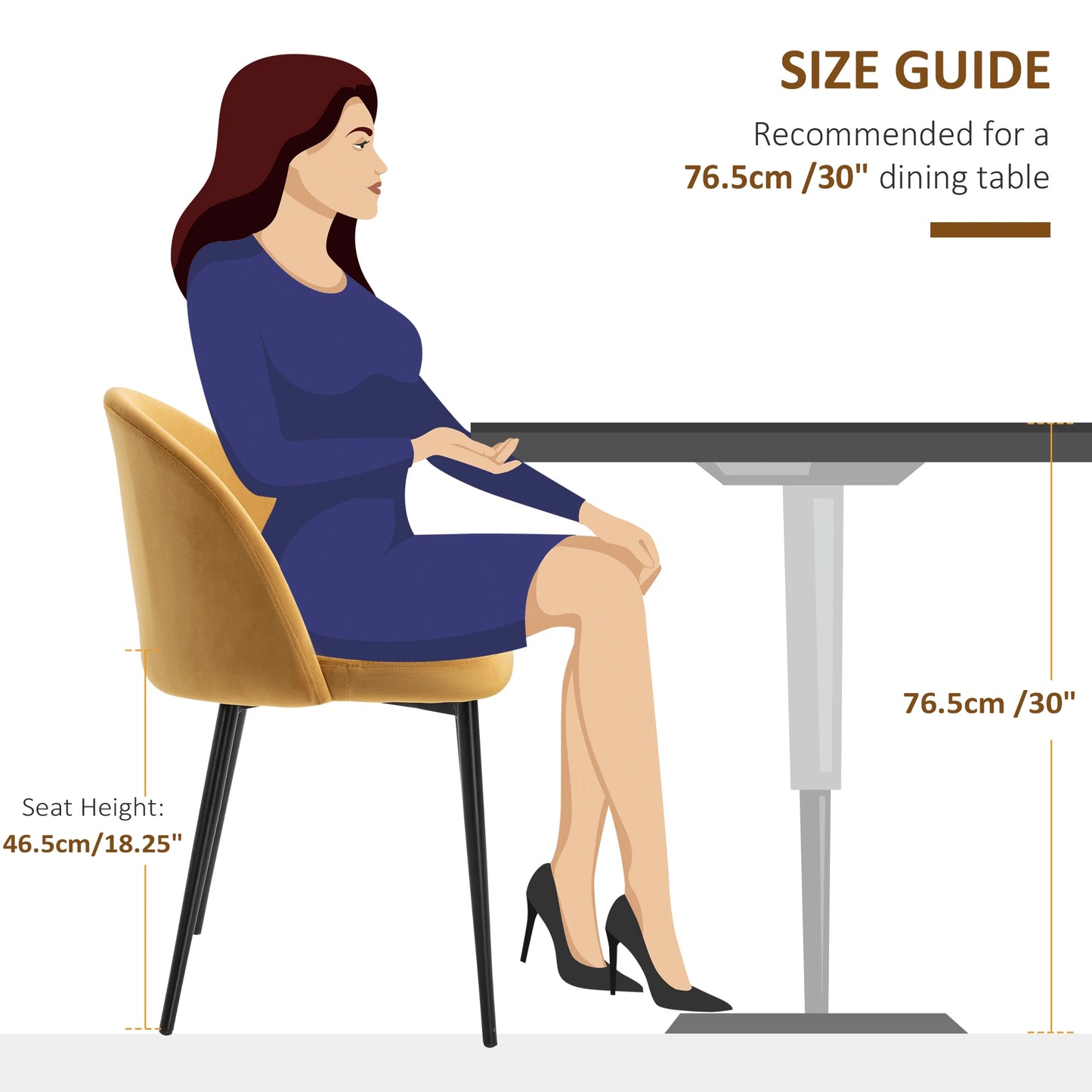 Set of 2 Mid-Back Dining Chairs, Velvet Upholstery, Yellow Bar Stools at Gallery Canada