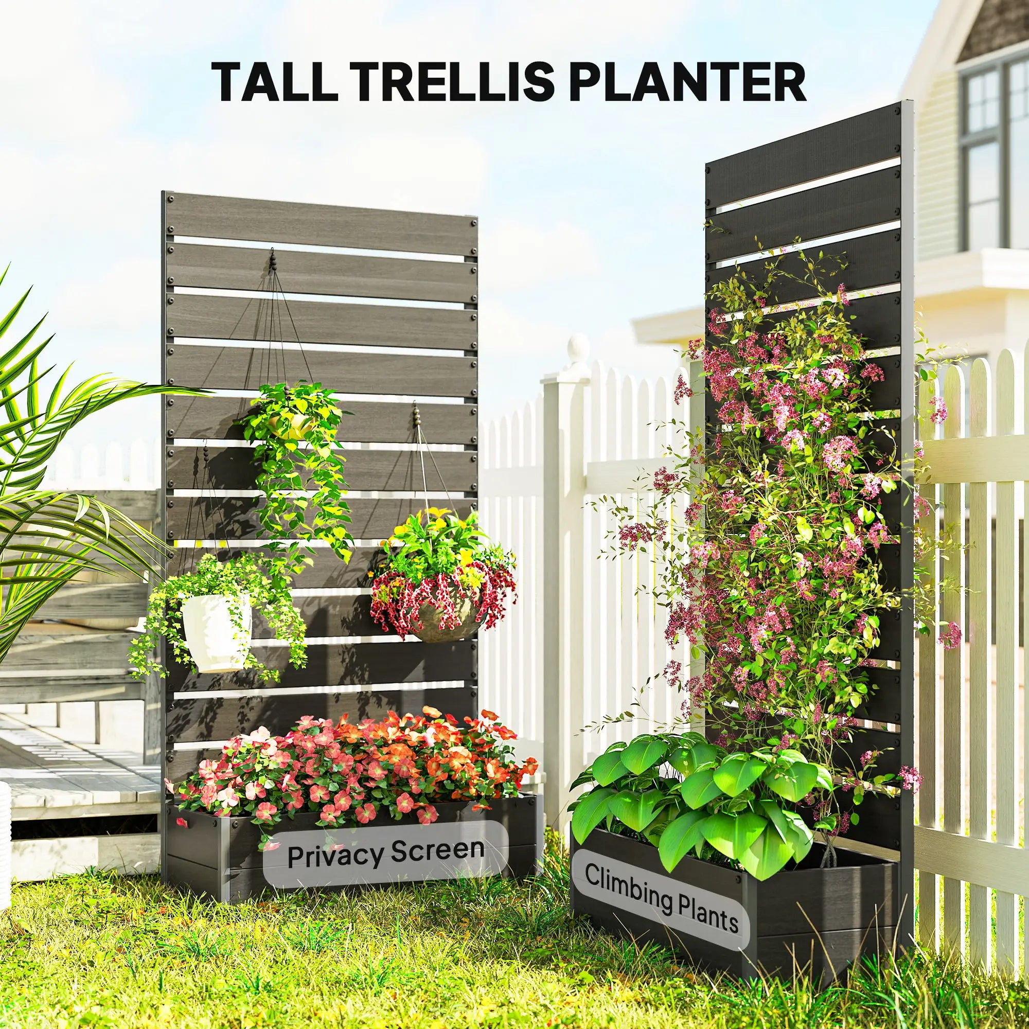 Trellis Planter for Climbing Plants, Raised Garden Bed, Outdoor, Black Raised Garden Beds at Gallery Canada