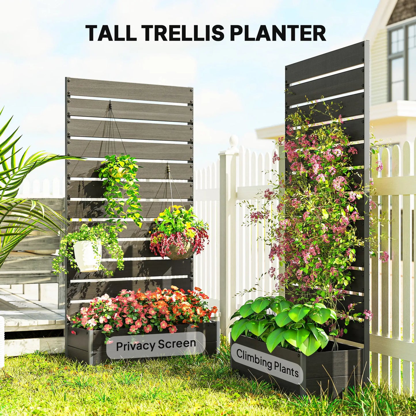 Trellis Planter for Climbing Plants, Raised Garden Bed, Outdoor, Black Raised Garden Beds at Gallery Canada