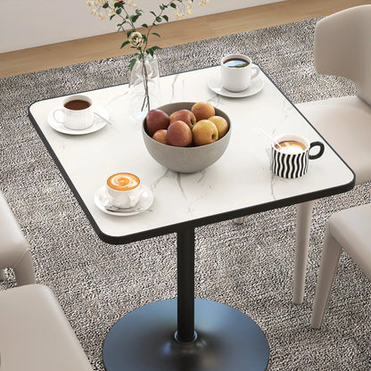 Modern Dining Table For 4, White Marble Effect Tabletop, Round Base, White Dining Tables at Gallery Canada