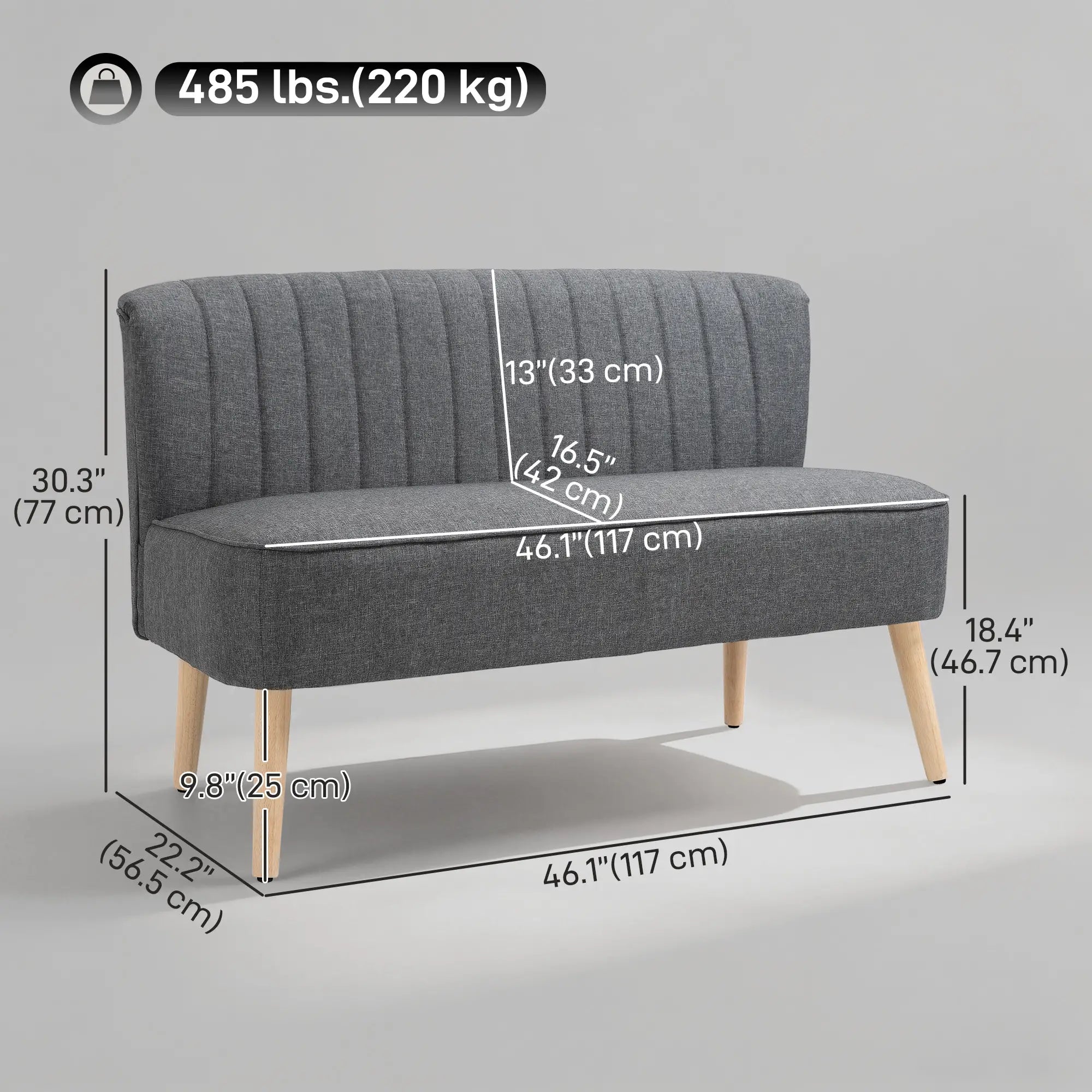 Modern 2 Seater Sofa, Upholstered Couch with Rubber Wood Legs, Grey 2-Seater Sofas at Gallery Canada