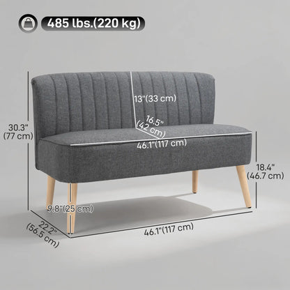 Modern 2 Seater Sofa, Upholstered Couch with Rubber Wood Legs, Grey 2-Seater Sofas at Gallery Canada
