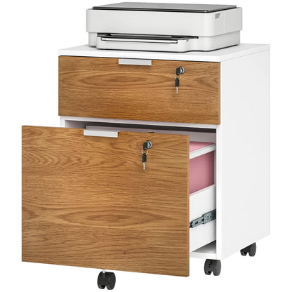 2 Drawer Small Filing Cabinet, Lockable, Office Storage, Nature Wood, White Office Cabinets & Cupboards White, Nature Wood at Gallery Canada