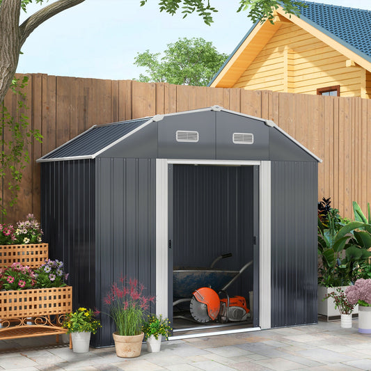 8' x 4' Galvanized Outdoor Storage Shed, Garden Shed with Adjustable Shelves, Double Sliding Doors and Vents - Gallery Canada