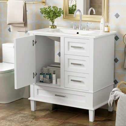 Solid Wood Bathroom Vanity, Sink Combo, Soft-Close Door, 3 Drawers, 30" L x 18" W x 34" H, White Sink Cabinets at Gallery Canada