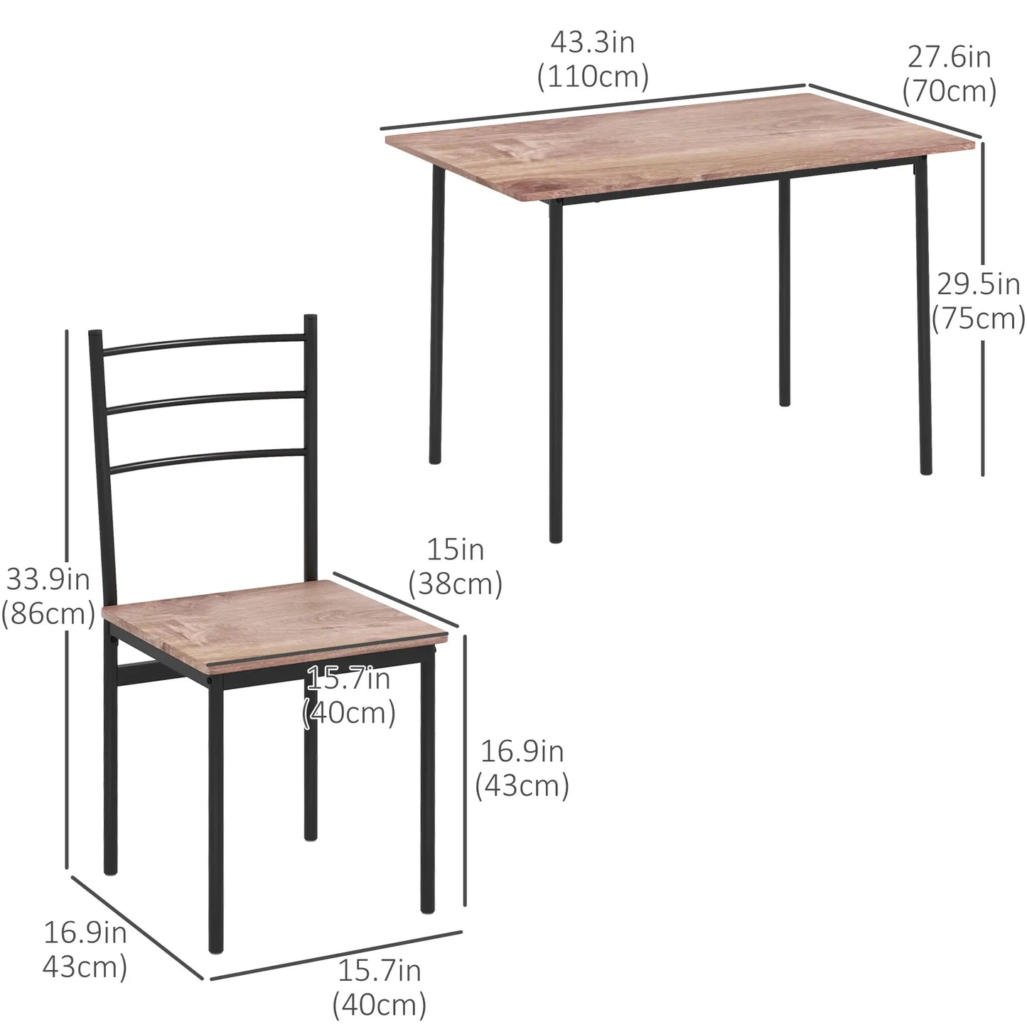 5 Piece Dining Table Set for 4, Space Saving Kitchen Table and 4 Chairs, Rectangle, Steel Frame for Dining Room Bar Sets at Gallery Canada