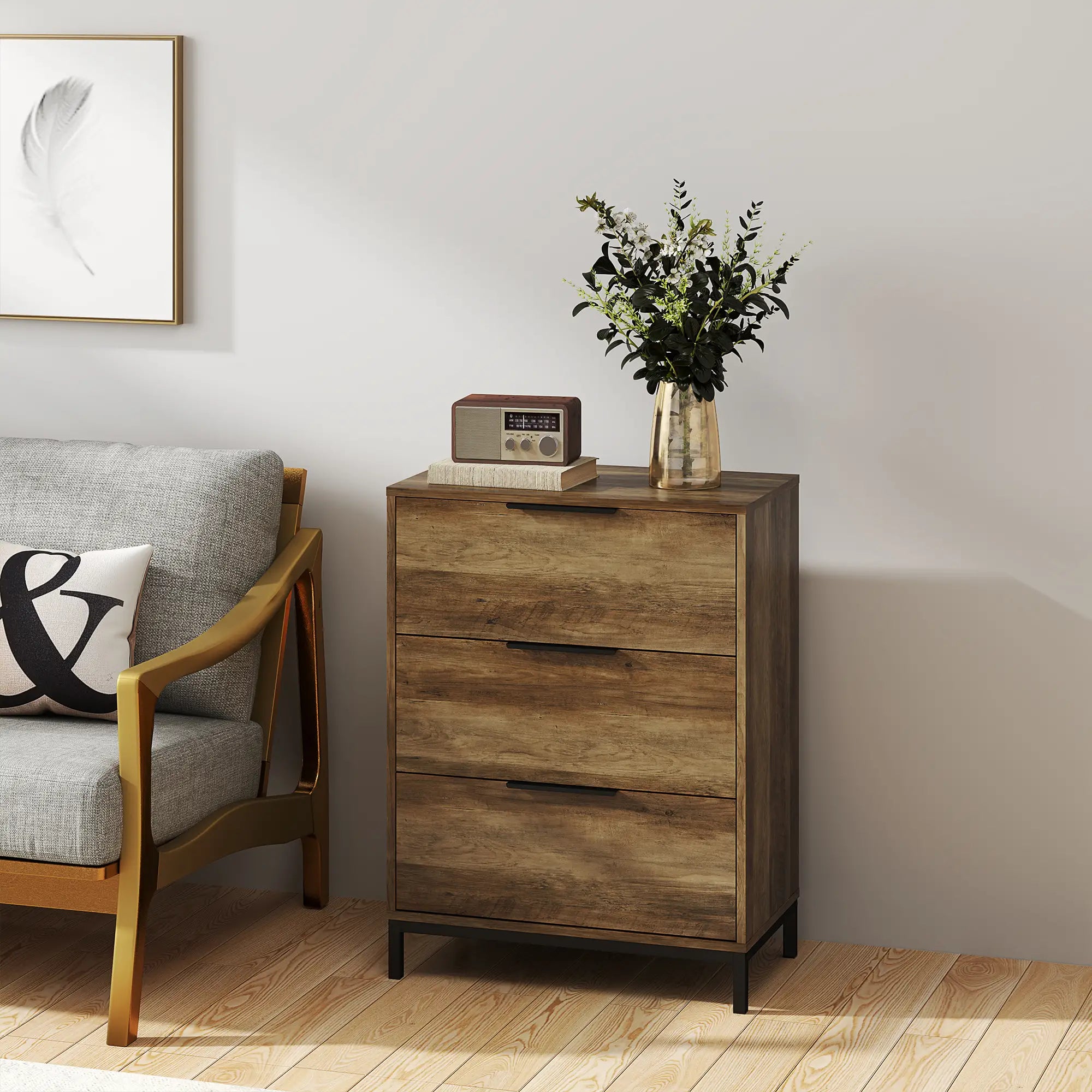 3 Drawer Dresser Tower, Chest for Bedroom, Hallway, Natural Storage Cabinets at Gallery Canada
