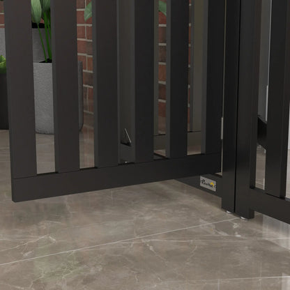 Foldable Dog Gate With Door, 4 Panels Freestanding, Black Houses, Kennels & Pens at Gallery Canada