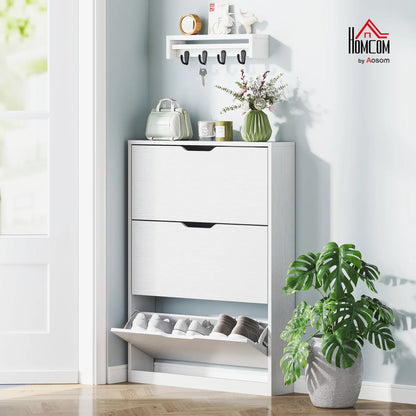 Narrow Shoe Cabinet 3 Flip Drawers, 31.5"W x 6.7"D x 42.5"H, White Shoe Storage Cabinets & Racks at Gallery Canada