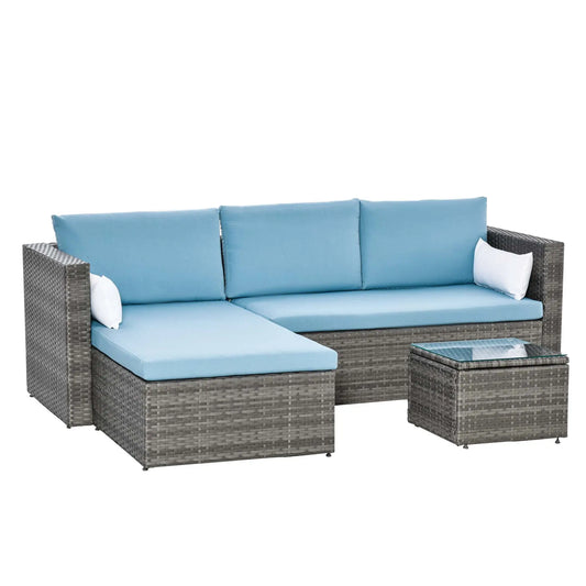 3-Piece Patio Set, Modern Sectional Sofa, Wicker Chair, Blue Patio Furniture Sets Blue at Gallery Canada