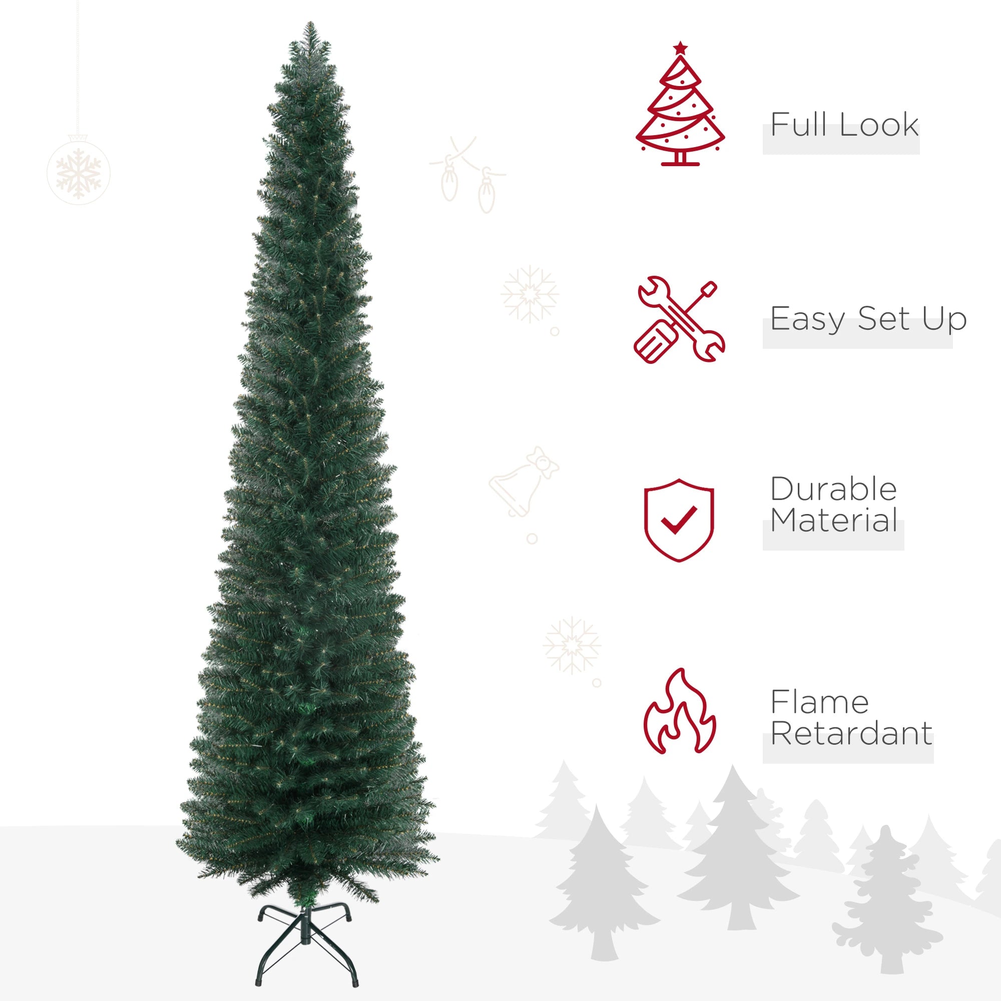 7FT Artificial Christmas Tree, Foldable Black Stand, Green Pencil Christmas Trees at Gallery Canada