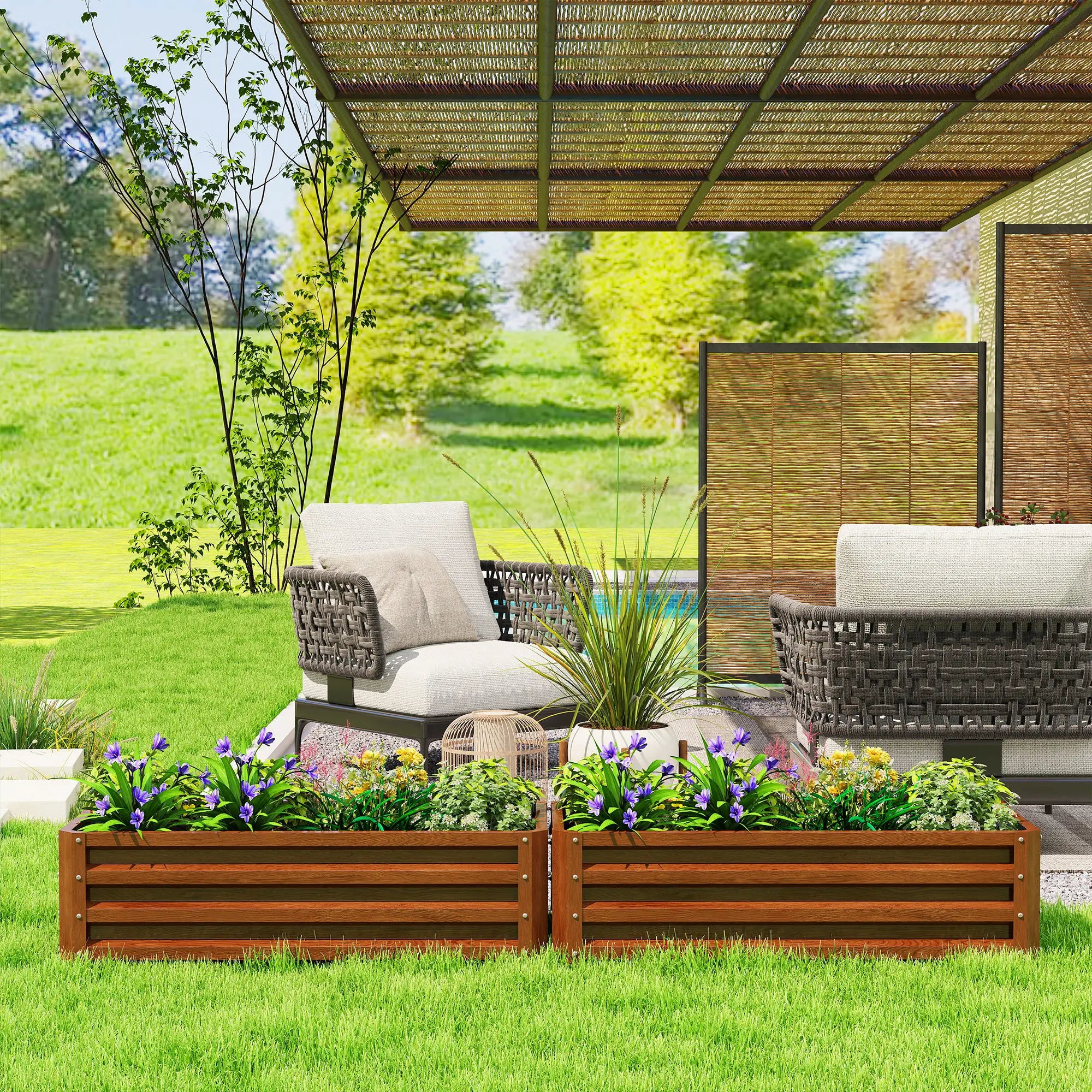 Galvanized Raised Garden Beds, Set of 2, Wood Effect, Brown Galvanized Planter Boxes at Gallery Canada