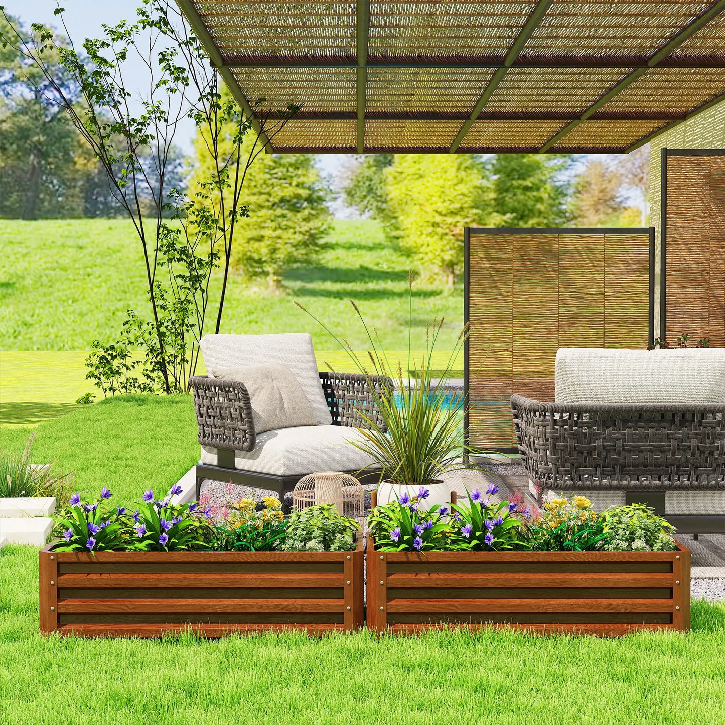 Galvanized Raised Garden Beds, Set of 2, Wood Effect, Brown Galvanized Planter Boxes at Gallery Canada