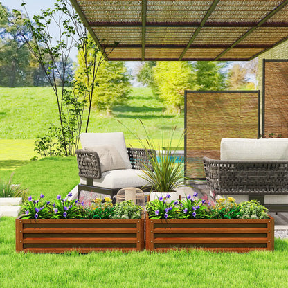 Galvanized Raised Garden Beds, Set of 2, Wood Effect, Brown Galvanized Planter Boxes at Gallery Canada