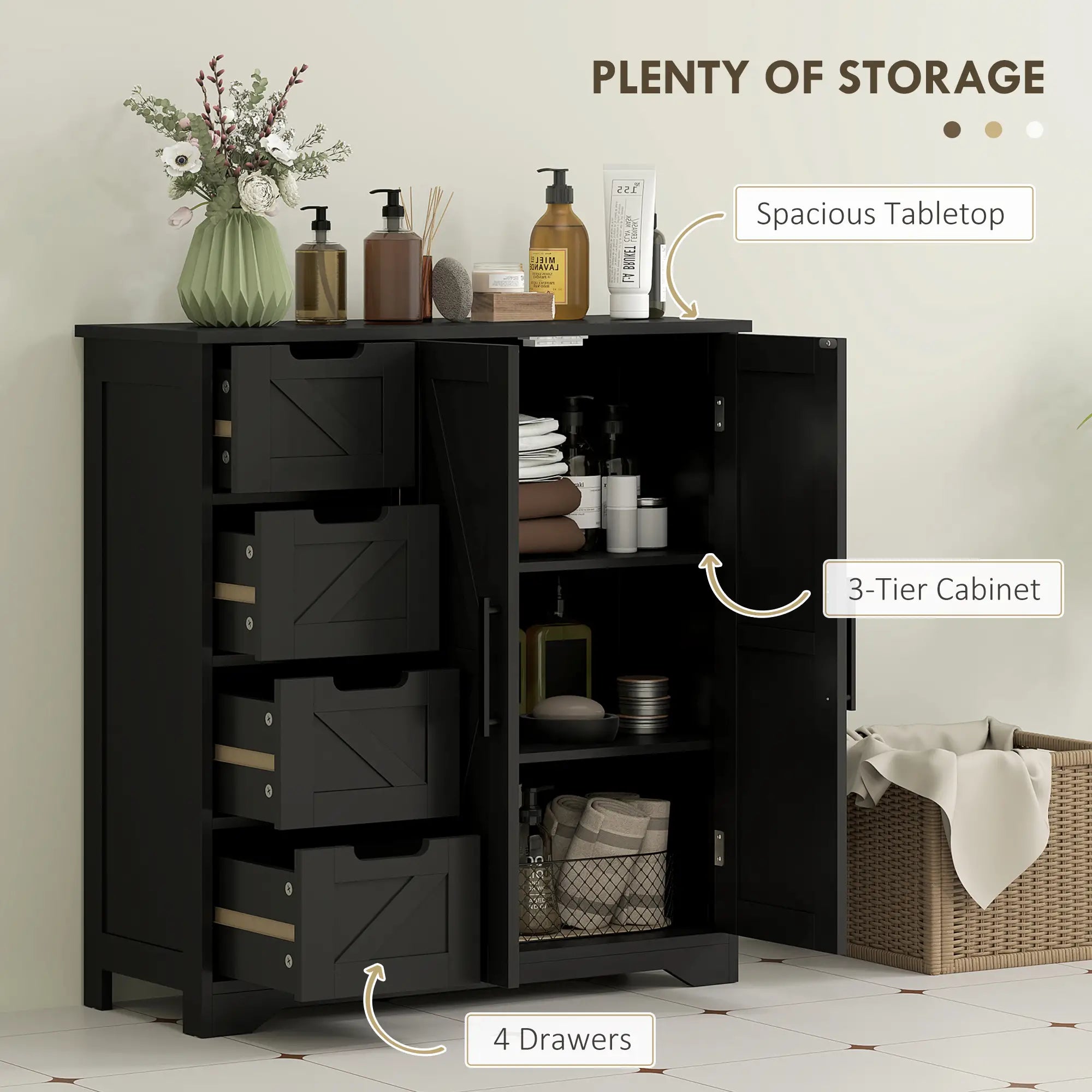 Farmhouse Bathroom Floor Cabinet, Adjustable Shelf, Black Bathroom Cabinets at Gallery Canada