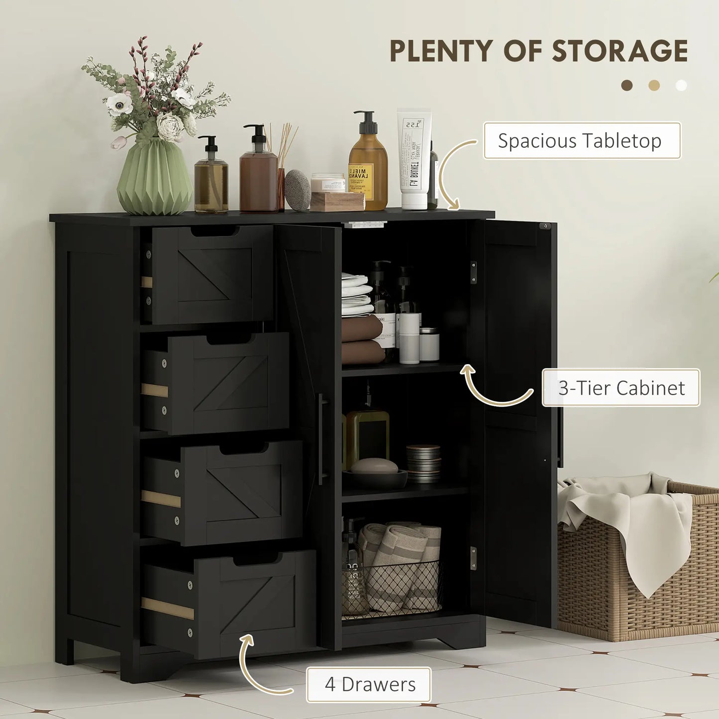 Farmhouse Bathroom Floor Cabinet, Adjustable Shelf, Black Bathroom Cabinets at Gallery Canada
