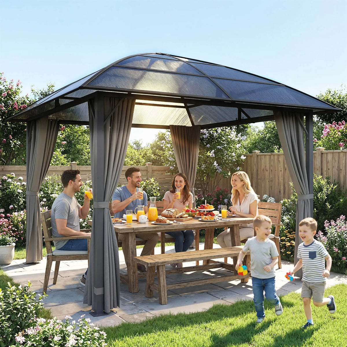 10' x 10' Hardtop Gazebo, Steel Frame, UV50+ Polycarbonate Roof, Light Grey Gazebos at Gallery Canada