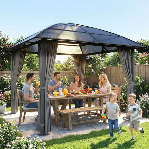 10' x 10' Hardtop Gazebo, Steel Frame, UV50+ Polycarbonate Roof, Light Grey