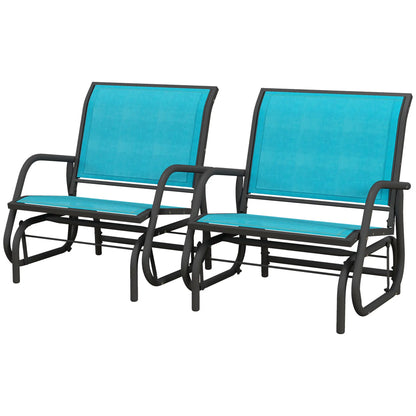 Outdoor Patio Glider Set, 2 Chairs, Breathable Mesh Seat, Blue Outdoor Gliders Blue, Dark Grey at Gallery Canada