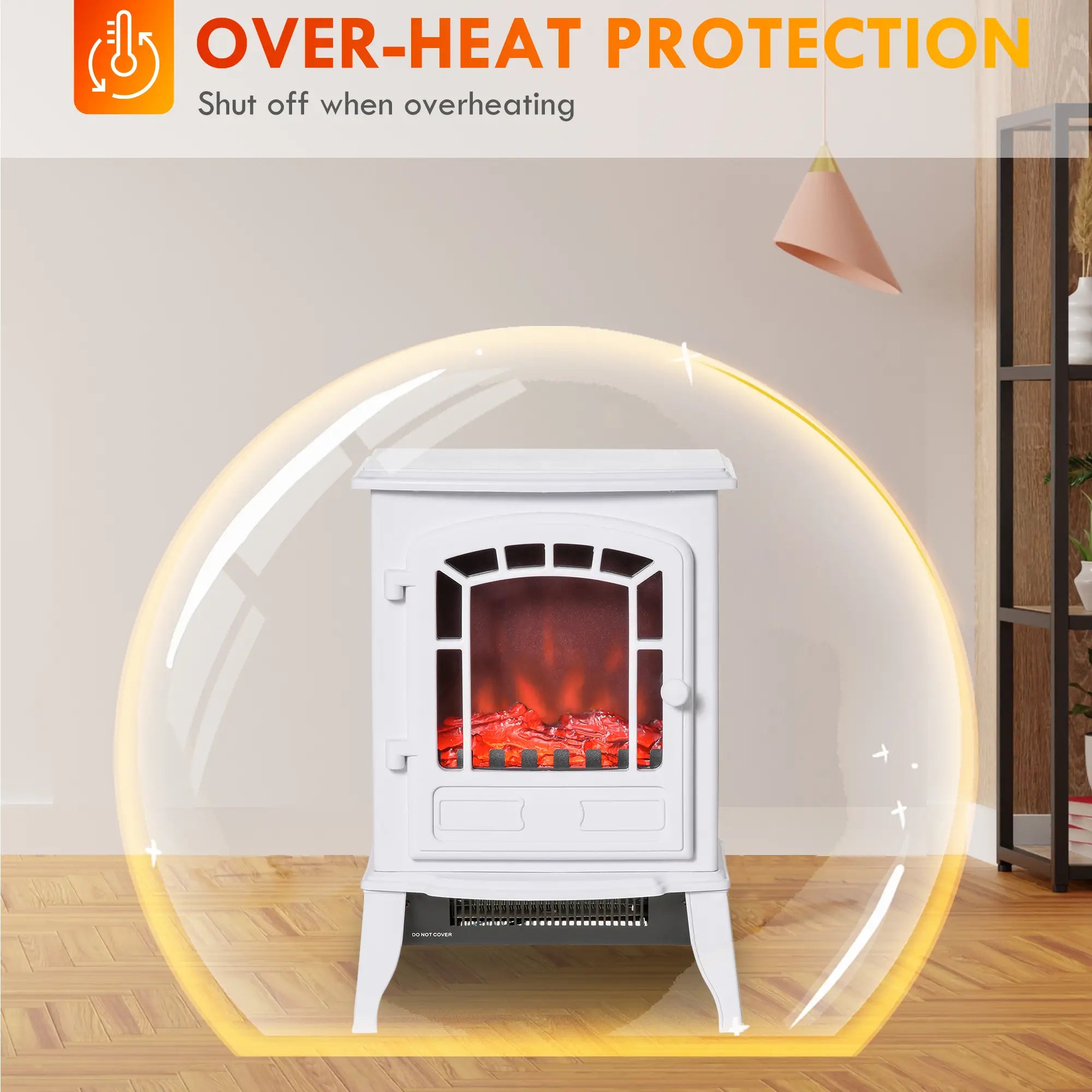 Electric Fireplace Heater, Freestanding Stove, Realistic Flame, Overheat Protection, 750W/1500W, White Electric Fireplaces at Gallery Canada