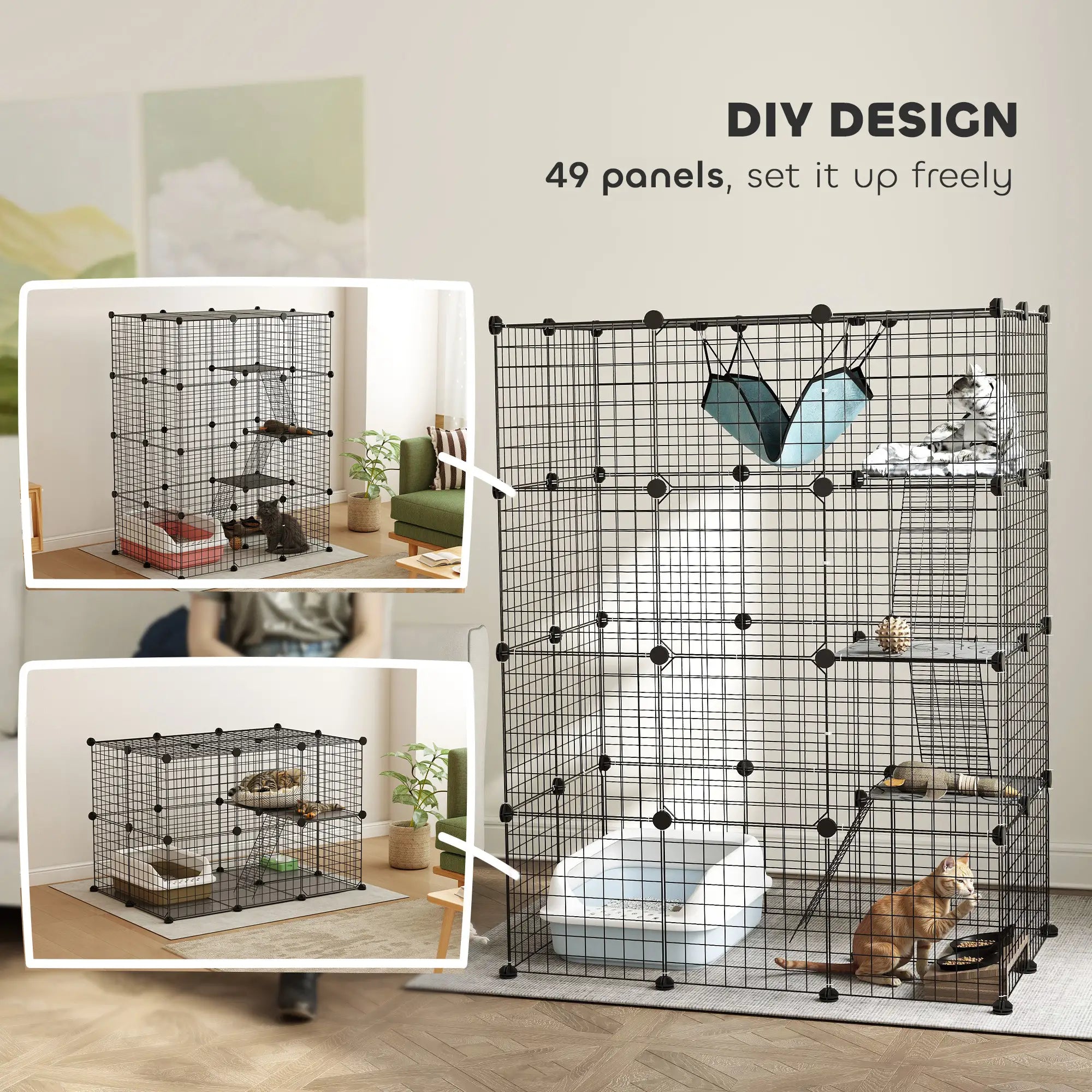 4-Tier Large Cat Cage with Hammock, Platforms, Ramps, Black Outdoor Cat Enclosures at Gallery Canada