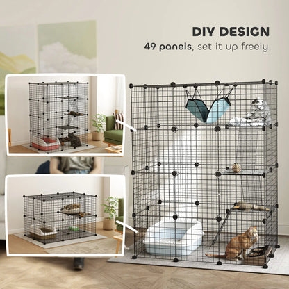 4-Tier Large Cat Cage with Hammock, Platforms, Ramps, Black Outdoor Cat Enclosures at Gallery Canada