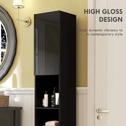Tall Bathroom Cabinet, High Gloss Storage, Adjustable Shelves, 11.8" x 11.8" x 71.5", Black Bathroom Cabinets at Gallery Canada