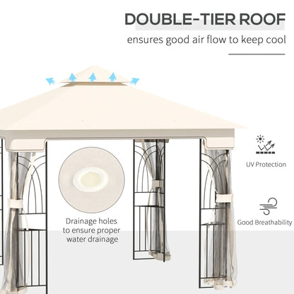 10'x10' Soft-Top Gazebo, Double Tier Roof, Mesh Curtains, Cream Gazebos at Gallery Canada