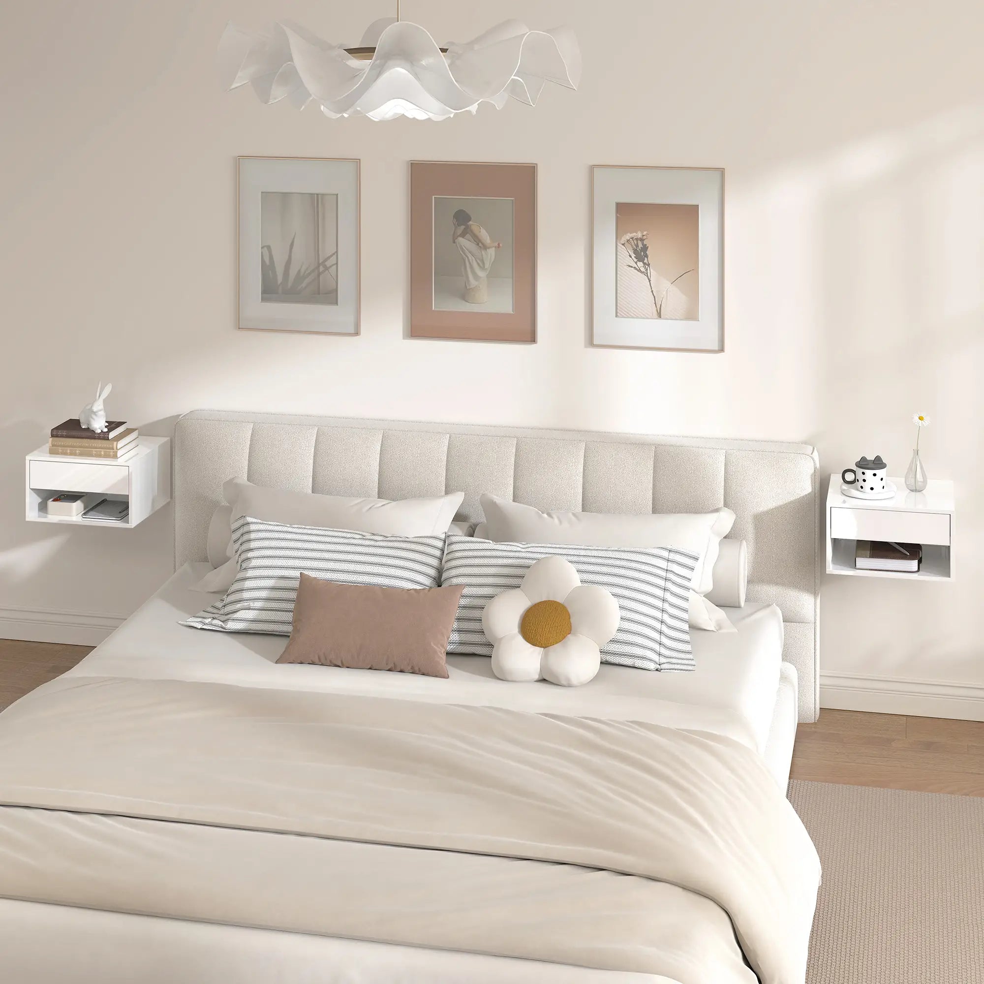Floating Bedside Tables, Set of 2, Wall-Mounted Nightstand, High Gloss White, White Bedside Tables at Gallery Canada