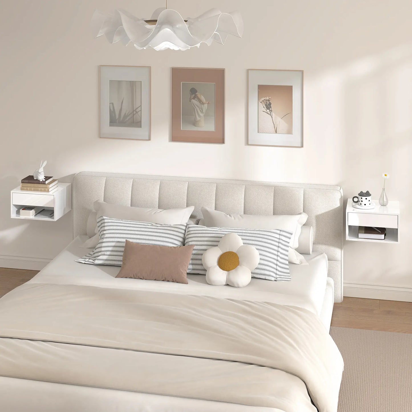 Floating Bedside Tables, Set of 2, Wall-Mounted Nightstand, High Gloss White, White Bedside Tables at Gallery Canada